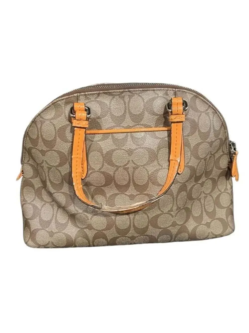 Coach Peyton Signature Cora Domed Satchel F24606 Khaki Tangerine